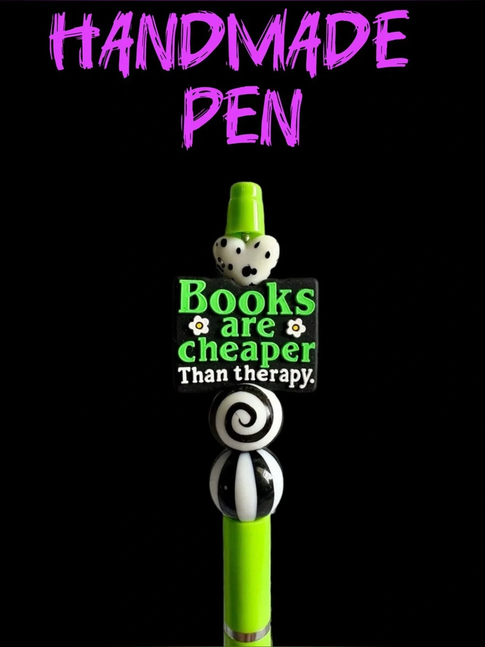 Books are Cheaper Than Therapy Custom Beaded Pen